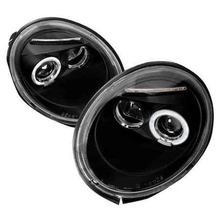 Overtime Halo LED Projector Headlights for 98 to 05 Volkswagen Beetle Black - 10 x 19 x 22 in. OV2486376